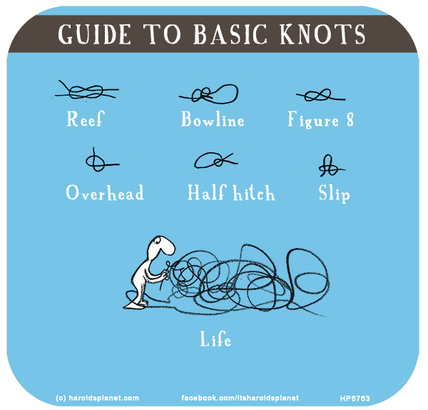 Harold's Planet: GUIDE TO BASIC KNOTS: Reef, Bowline, Figure 8, Overhead, Half hitch, Slip, Life