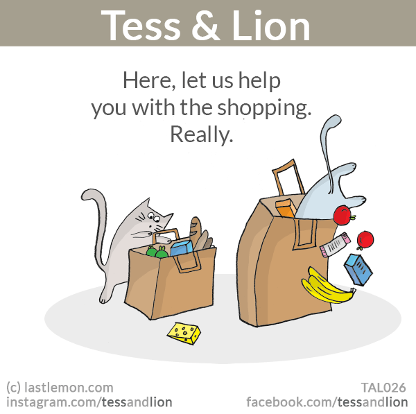 Tess and Lion: Here, let us help you with the shopping. Really.