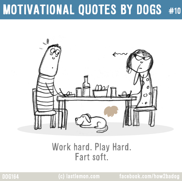 Dogs...: MOTIVATIONAL QUOTES BY DOGS #10: Work hard. Play Hard. Fart soft.