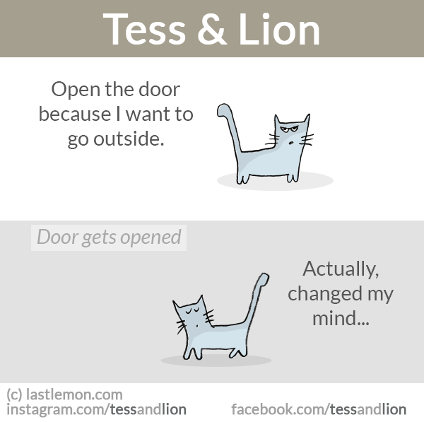 Tess and Lion: Open the door because I want to go outside. Actually, changed my mind.