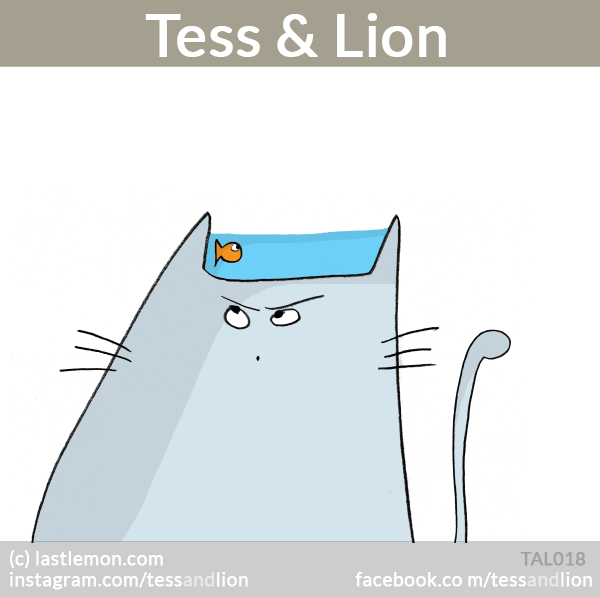 Tess and Lion: Fish on head