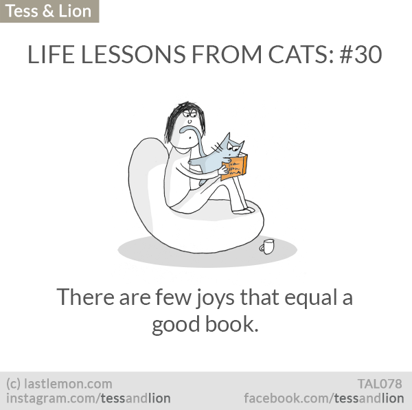 Tess and Lion: LIFE LESSONS FROM CATS: #30 - There are few joys that equal a  good book.