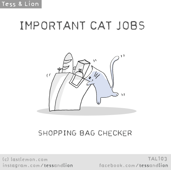Tess and Lion: IMPORTANT CAT JOBS: SHOPPING BAG CHECKER